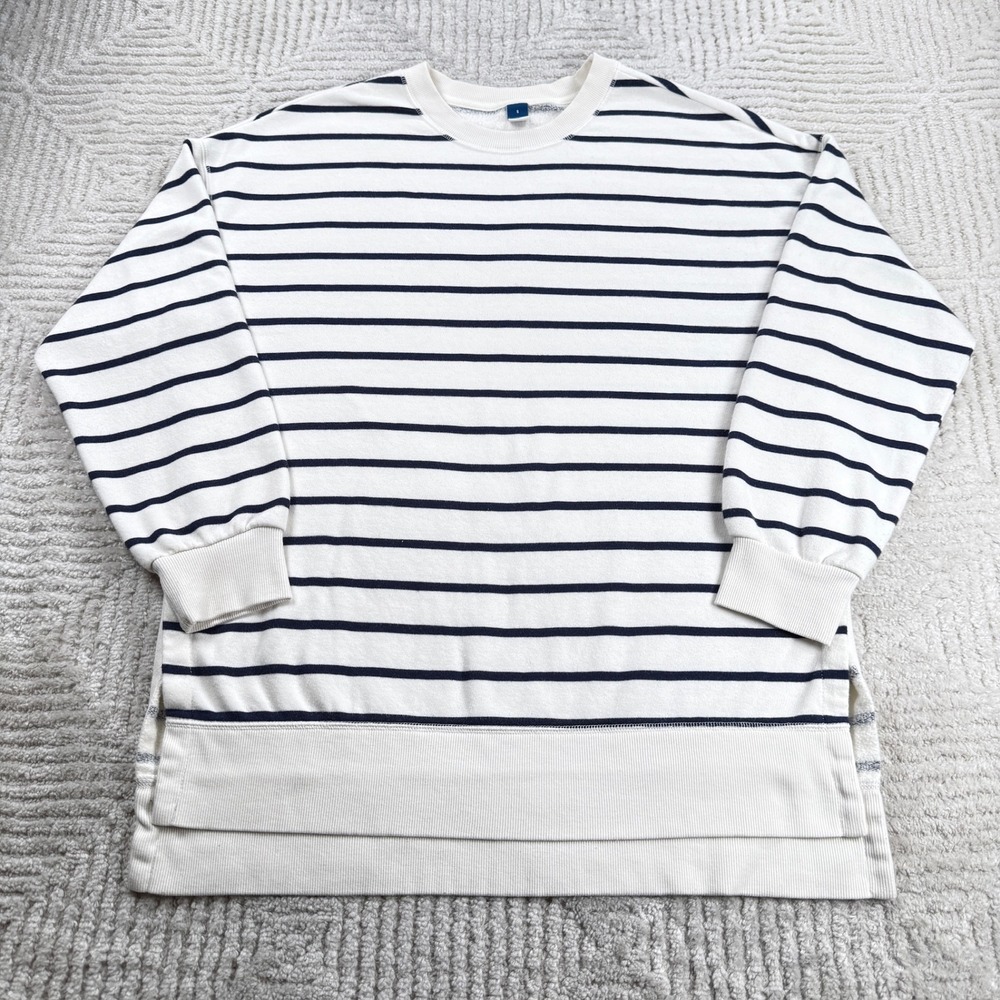 Old Navy Striped Sweatshirt Women Small White Navy Boyfriend  Preppy Nautical
